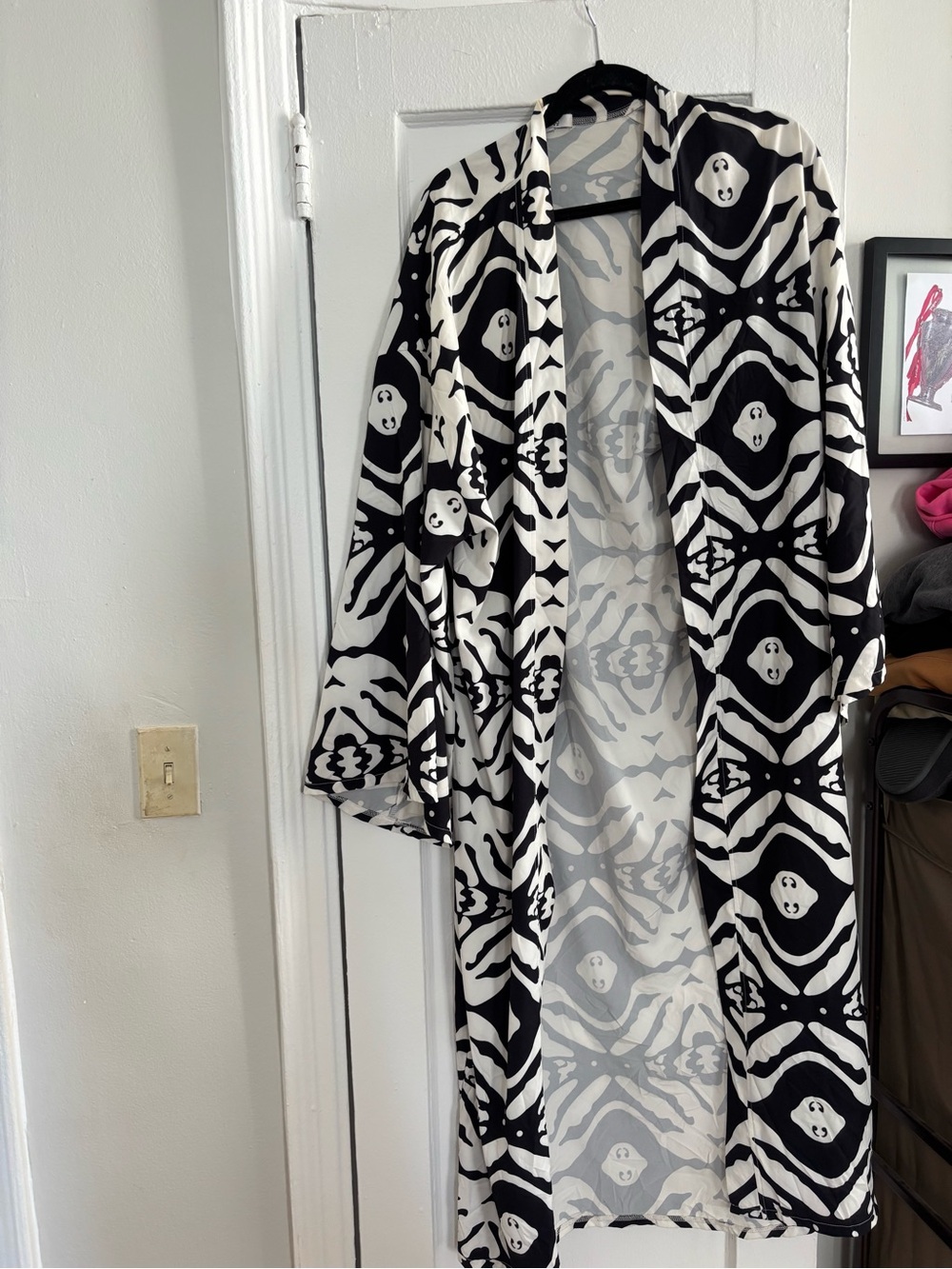 AREA Black and White Patterned Cape Coat